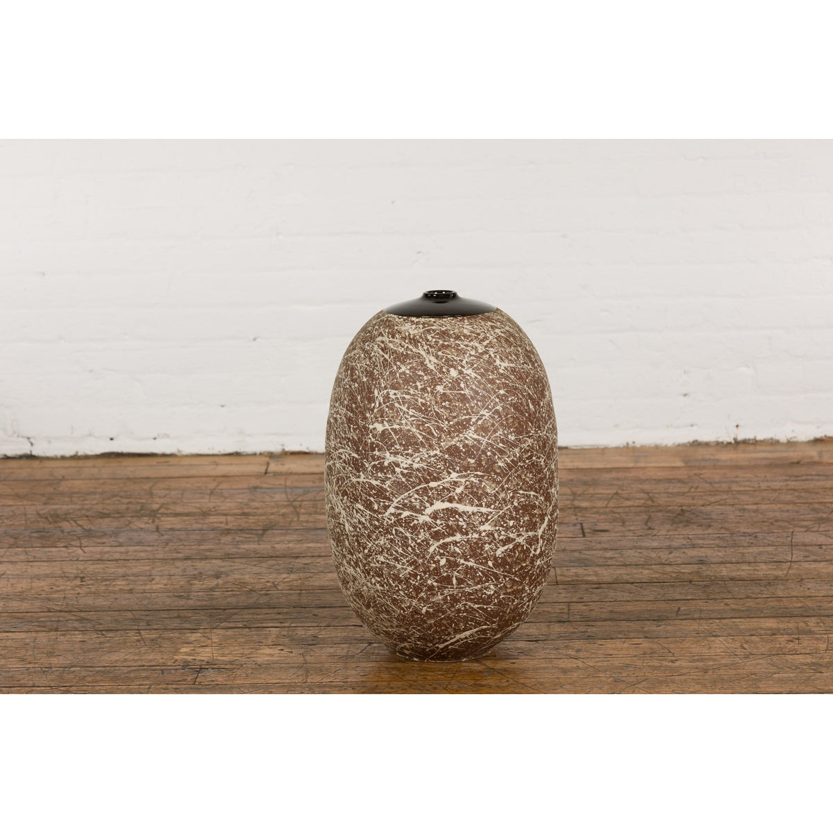 Large Brown & Splattered White Ceramic Decorative Vase-14. Asian & Chinese Furniture, Art, Antiques, Vintage Home Décor for sale at FEA Home