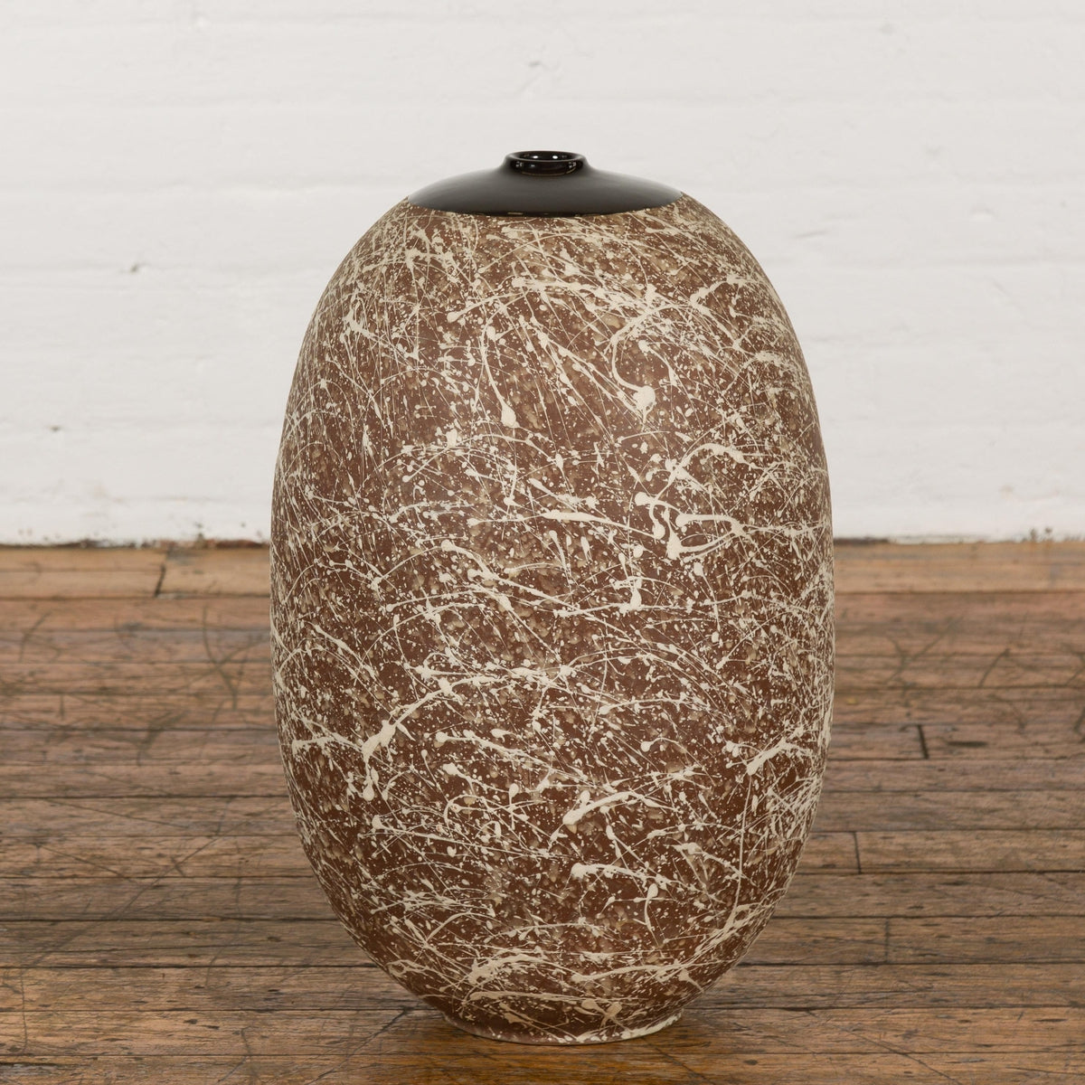 Large Brown & Splattered White Ceramic Decorative Vase-15. Asian & Chinese Furniture, Art, Antiques, Vintage Home Décor for sale at FEA Home