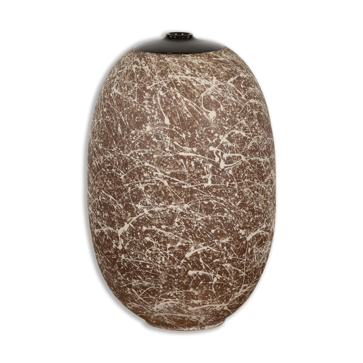 Large Brown & Splattered White Ceramic Decorative Vase-17. Asian & Chinese Furniture, Art, Antiques, Vintage Home Décor for sale at FEA Home