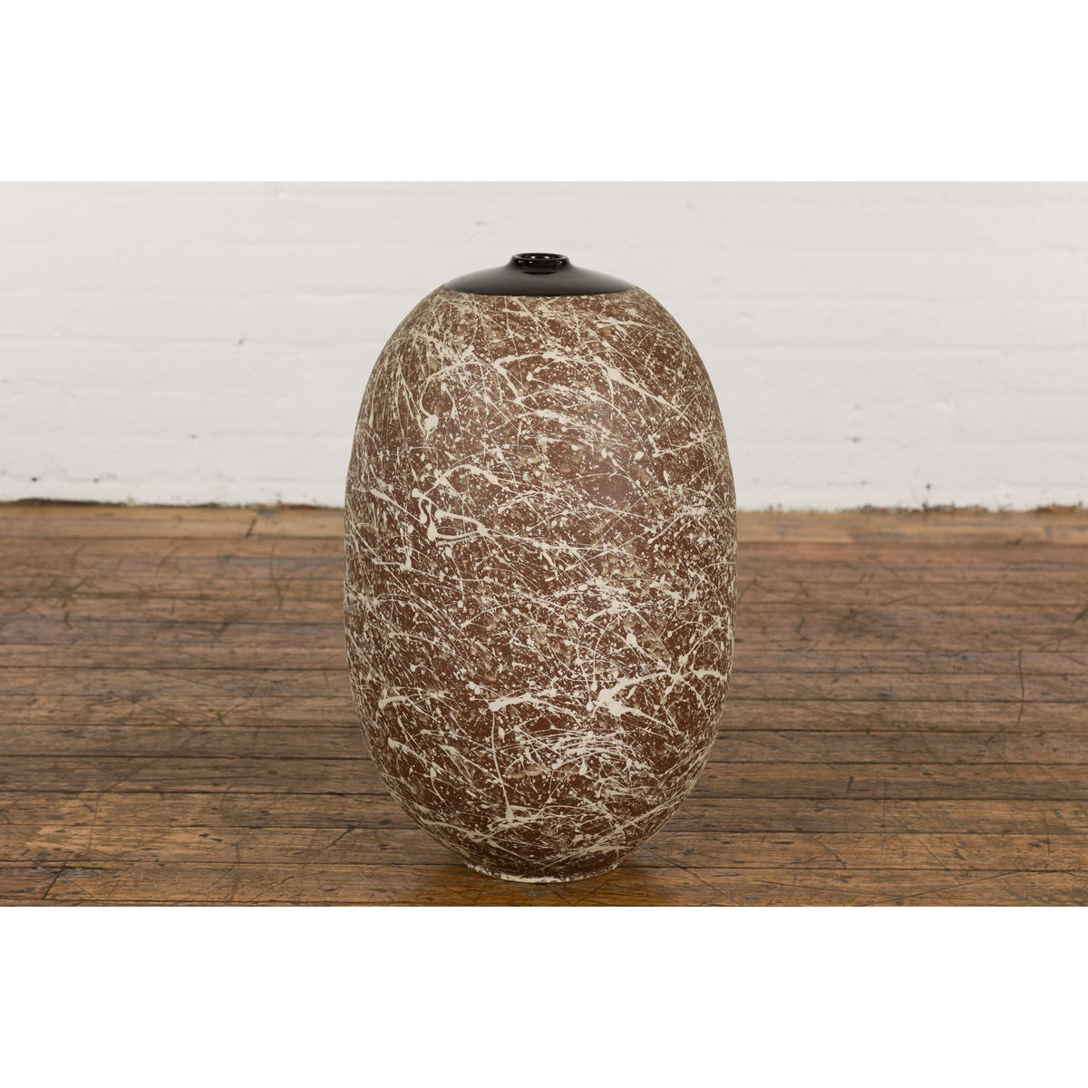 Large Brown & Splattered White Ceramic Decorative Vase-4. Asian & Chinese Furniture, Art, Antiques, Vintage Home Décor for sale at FEA Home