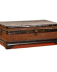 Chinese 1900s Wooden Treasure Chest with Rattan Accents and Dark Brass Hardware-1. Asian & Chinese Furniture, Art, Antiques, Vintage Home Décor for sale at FEA Home
