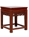 Vintage Chinese Side Table with Dark Red Patina and Foliage Hand Carved Apron-1. Asian & Chinese Furniture, Art, Antiques, Vintage Home Décor for sale at FEA Home