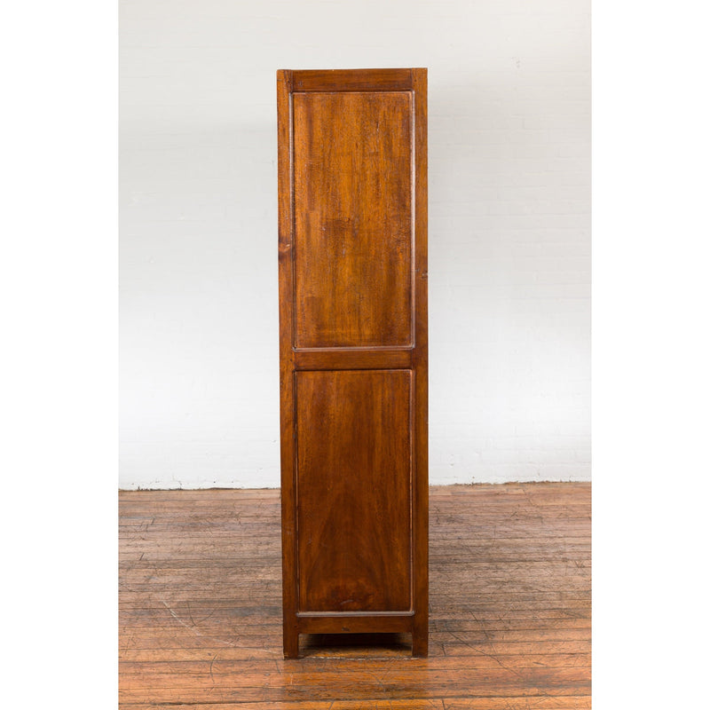 1940s Vintage Javanese Brown Wood Bookcase with Sliding Paneled Glass Doors-YN1394-10. Asian & Chinese Furniture, Art, Antiques, Vintage Home Décor for sale at FEA Home
