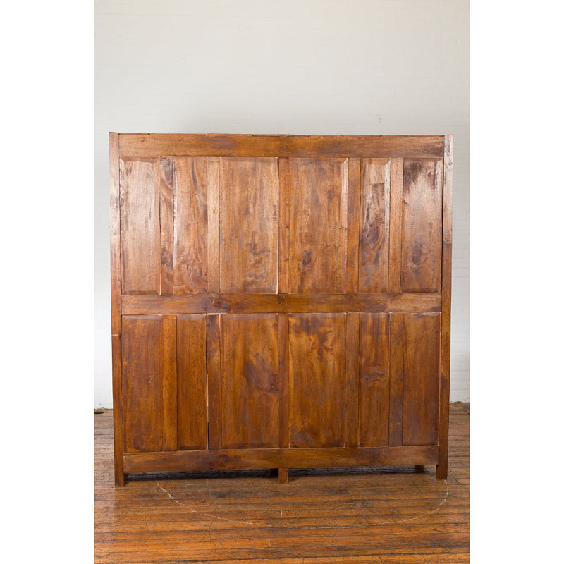 1940s Vintage Javanese Brown Wood Bookcase with Sliding Paneled Glass Doors-YN1394-11. Asian & Chinese Furniture, Art, Antiques, Vintage Home Décor for sale at FEA Home