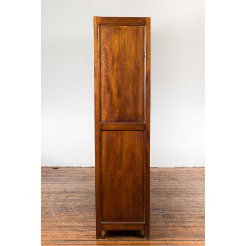 1940s Vintage Javanese Brown Wood Bookcase with Sliding Paneled Glass Doors-YN1394-12. Asian & Chinese Furniture, Art, Antiques, Vintage Home Décor for sale at FEA Home