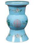 Vintage Chinese Hand Painted Blue Metal Vase with Calligraphy and Floral Décor-1. Asian & Chinese Furniture, Art, Antiques, Vintage Home Décor for sale at FEA Home