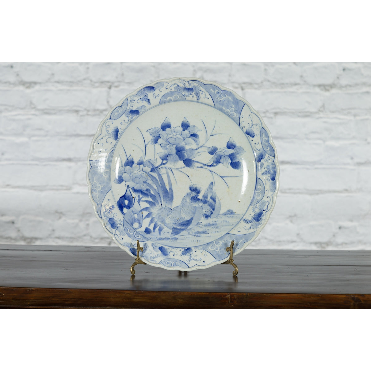 19th Century Blue and White Porcelain Plate Depicting a Rooster and Hen-2. Asian & Chinese Furniture, Art, Antiques, Vintage Home Décor for sale at FEA Home