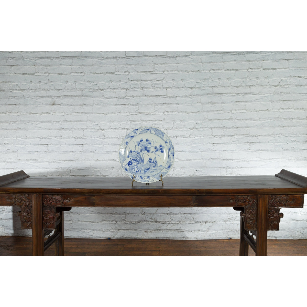 19th Century Blue and White Porcelain Plate Depicting a Rooster and Hen-3. Asian & Chinese Furniture, Art, Antiques, Vintage Home Décor for sale at FEA Home