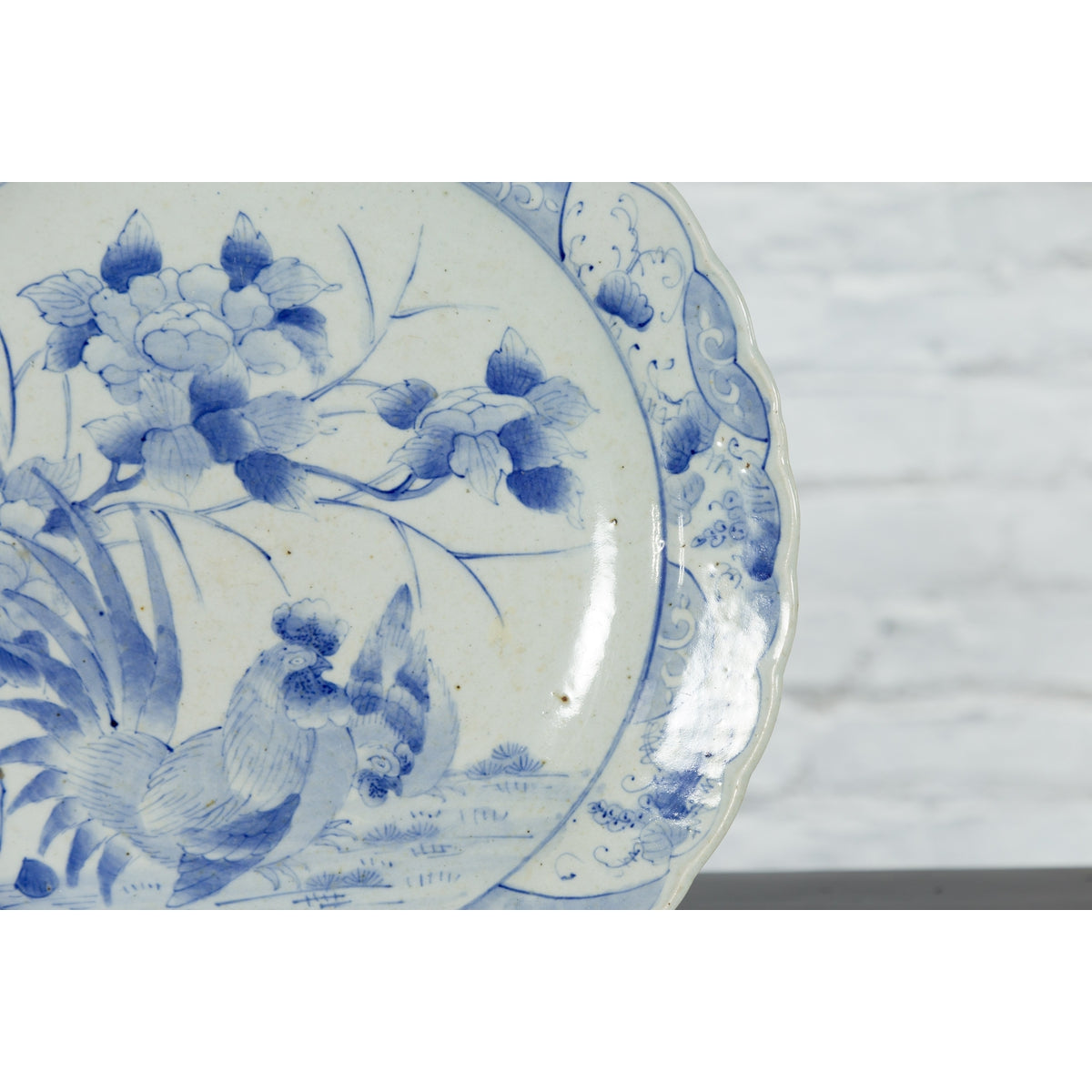 19th Century Blue and White Porcelain Plate Depicting a Rooster and Hen-7. Asian & Chinese Furniture, Art, Antiques, Vintage Home Décor for sale at FEA Home