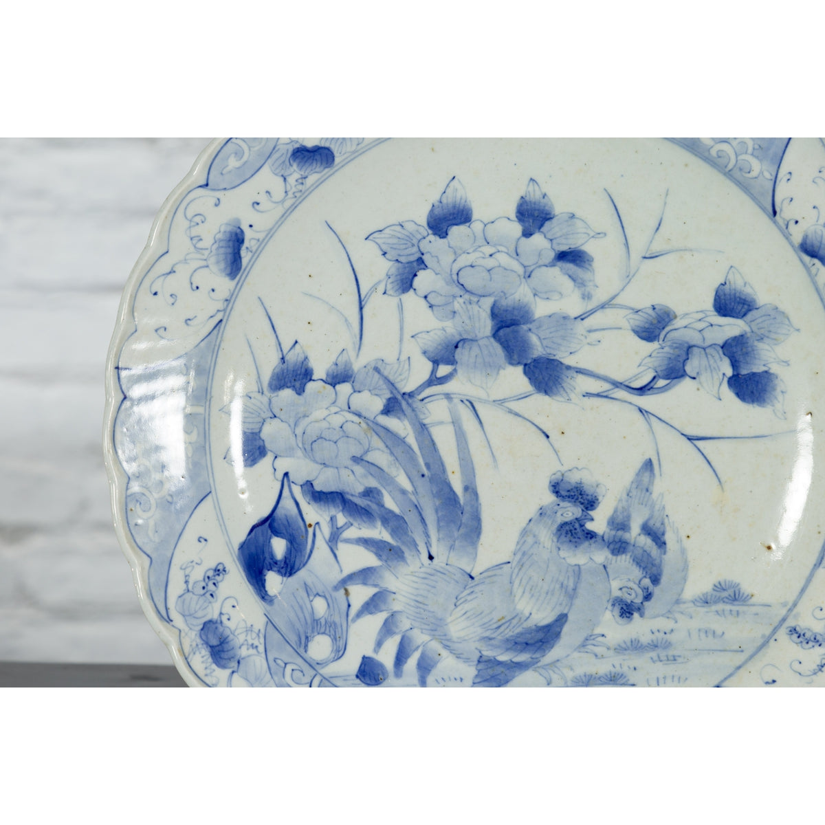 19th Century Blue and White Porcelain Plate Depicting a Rooster and Hen-9. Asian & Chinese Furniture, Art, Antiques, Vintage Home Décor for sale at FEA Home