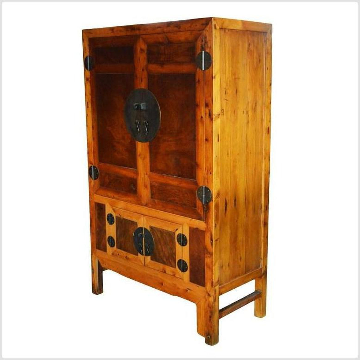19th Century Chinese Antique Armoire with Burl Wood Panels and Brass Hardware-3. Asian & Chinese Furniture, Art, Antiques, Vintage Home Décor for sale at FEA Home