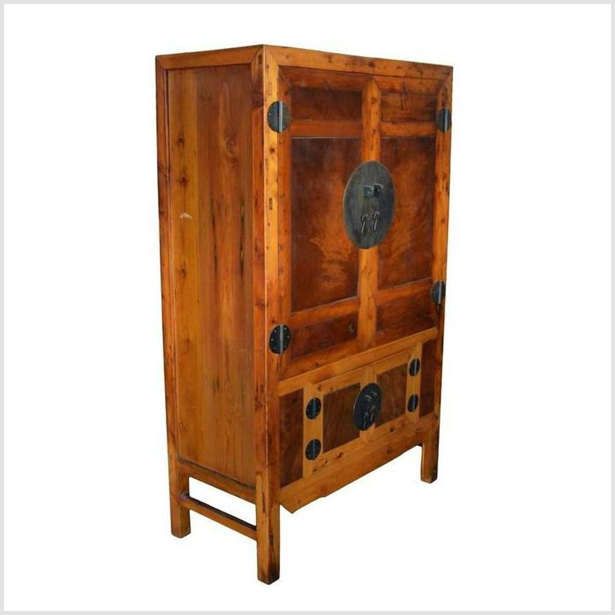 19th Century Chinese Antique Armoire with Burl Wood Panels and Brass Hardware-4. Asian & Chinese Furniture, Art, Antiques, Vintage Home Décor for sale at FEA Home