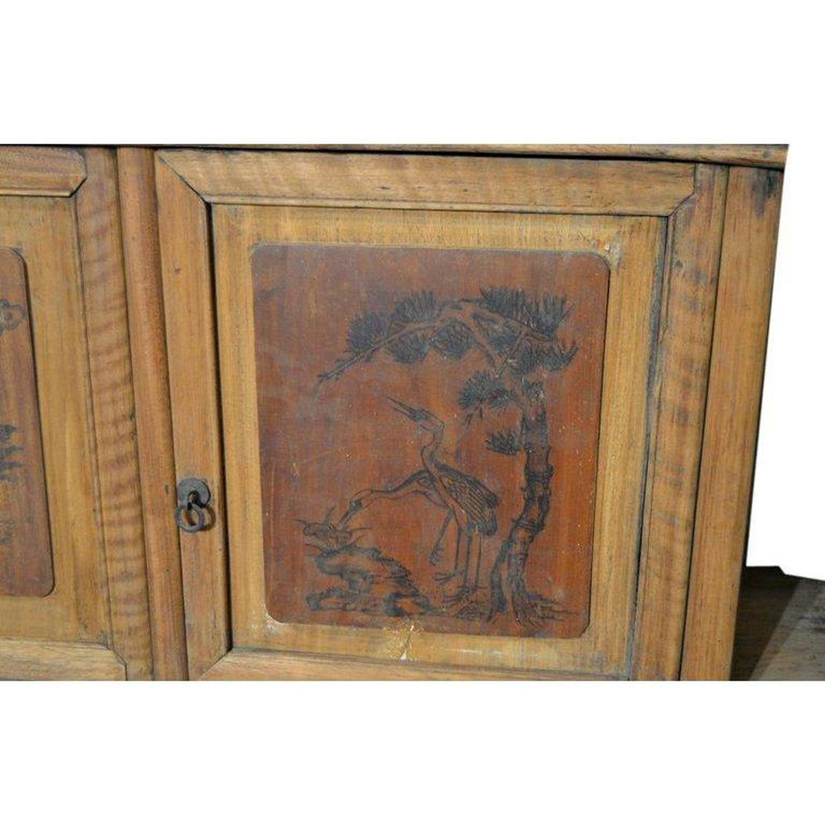 19th Century Chinese Four-Door Low Wooden Cabinet with Hand-Painted Scenes-2. Asian & Chinese Furniture, Art, Antiques, Vintage Home Décor for sale at FEA Home
