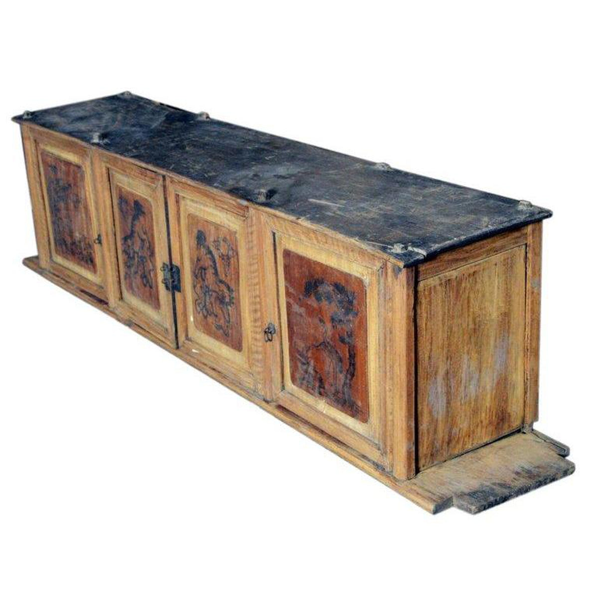 19th Century Chinese Four-Door Low Wooden Cabinet with Hand-Painted Scenes-6. Asian & Chinese Furniture, Art, Antiques, Vintage Home Décor for sale at FEA Home