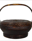 19th Century Chinese Handwoven and Painted Bamboo and Rattan Basket with Handle-2. Asian & Chinese Furniture, Art, Antiques, Vintage Home Décor for sale at FEA Home