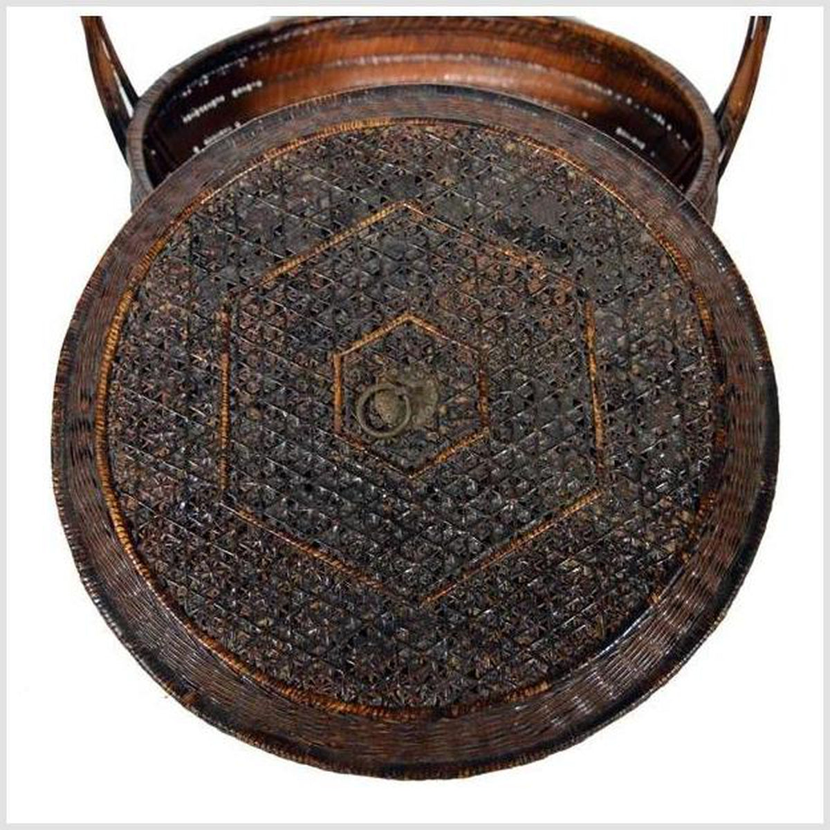 19th Century Chinese Handwoven and Painted Bamboo and Rattan Basket with Handle-3. Asian & Chinese Furniture, Art, Antiques, Vintage Home Décor for sale at FEA Home