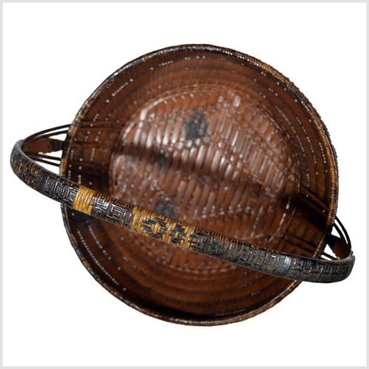 19th Century Chinese Handwoven and Painted Bamboo and Rattan Basket with Handle-5. Asian & Chinese Furniture, Art, Antiques, Vintage Home Décor for sale at FEA Home