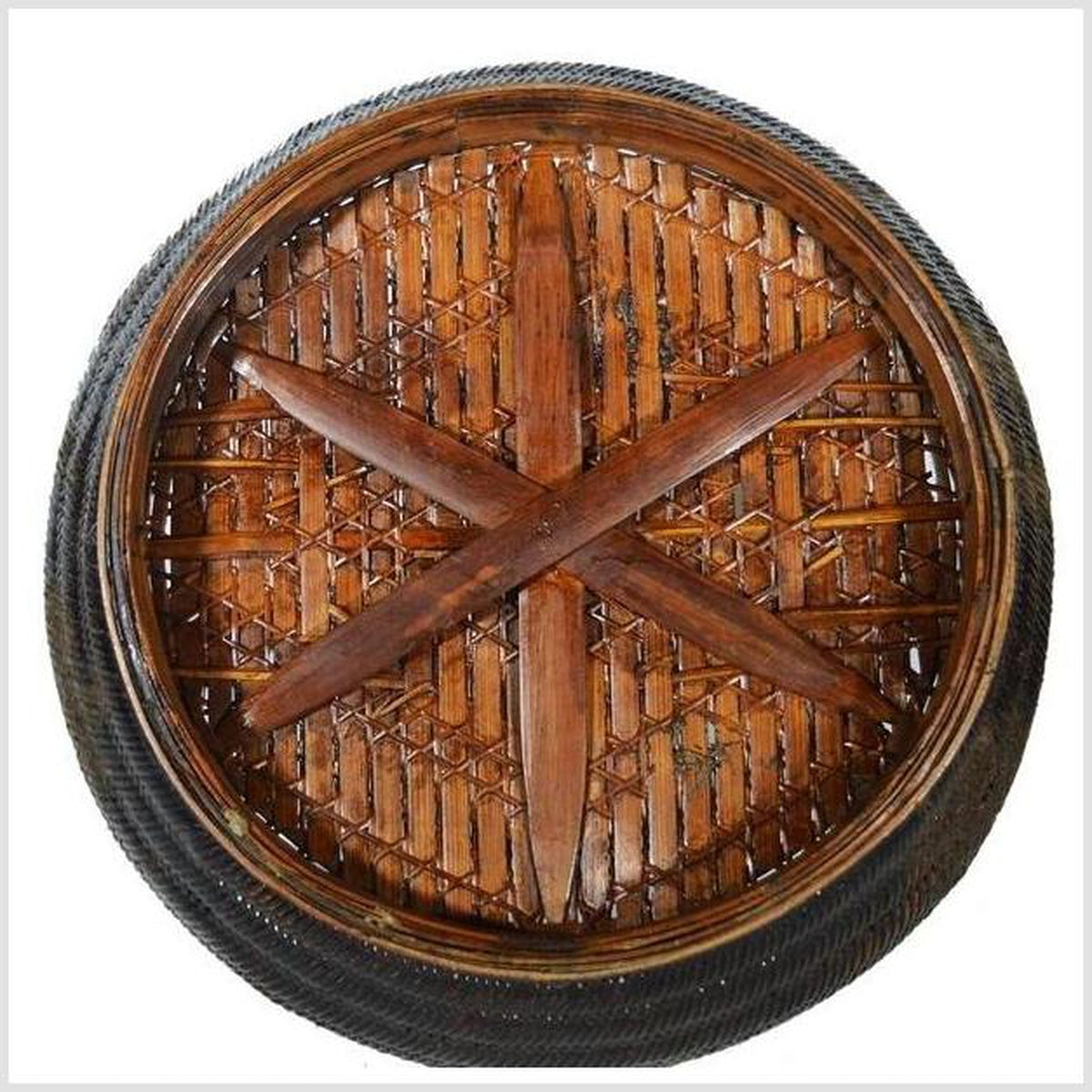 19th Century Chinese Handwoven and Painted Bamboo and Rattan Basket with Handle-7. Asian & Chinese Furniture, Art, Antiques, Vintage Home Décor for sale at FEA Home