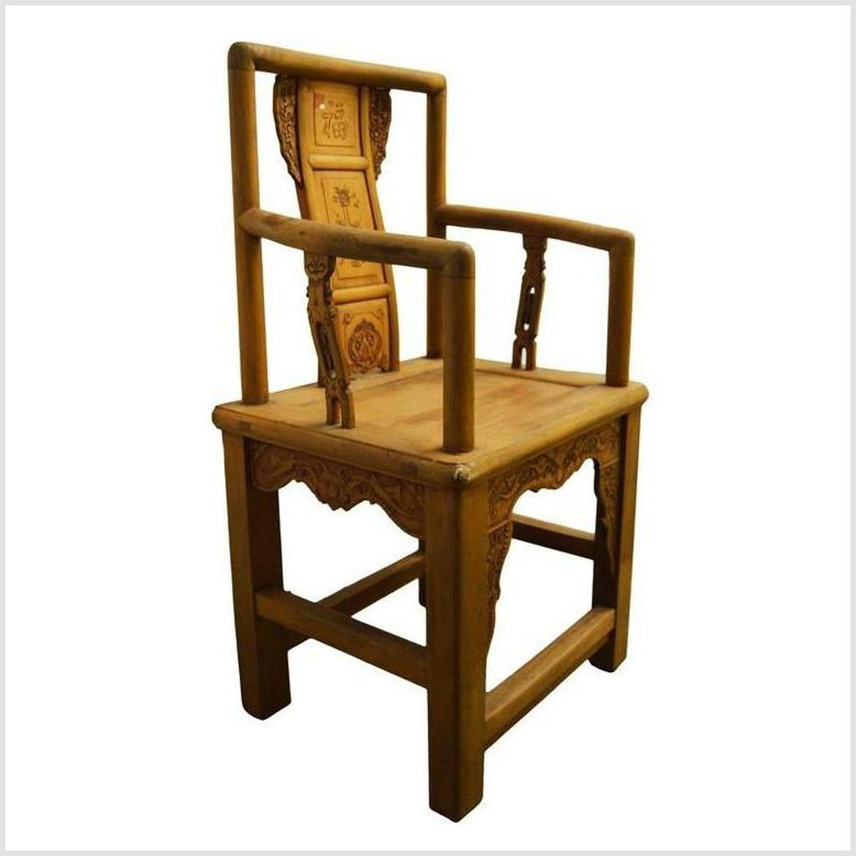 19th Century Chinese Lacquered Carved Elmwood Chair with Traditional Motifs-6. Asian & Chinese Furniture, Art, Antiques, Vintage Home Décor for sale at FEA Home