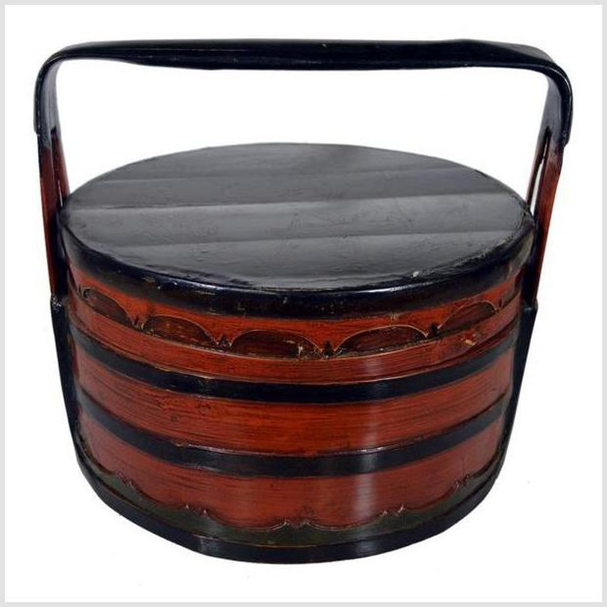 19th Century Chinese Two-Colored Bamboo and Wood Tiered Lunch Basket-3. Asian & Chinese Furniture, Art, Antiques, Vintage Home Décor for sale at FEA Home