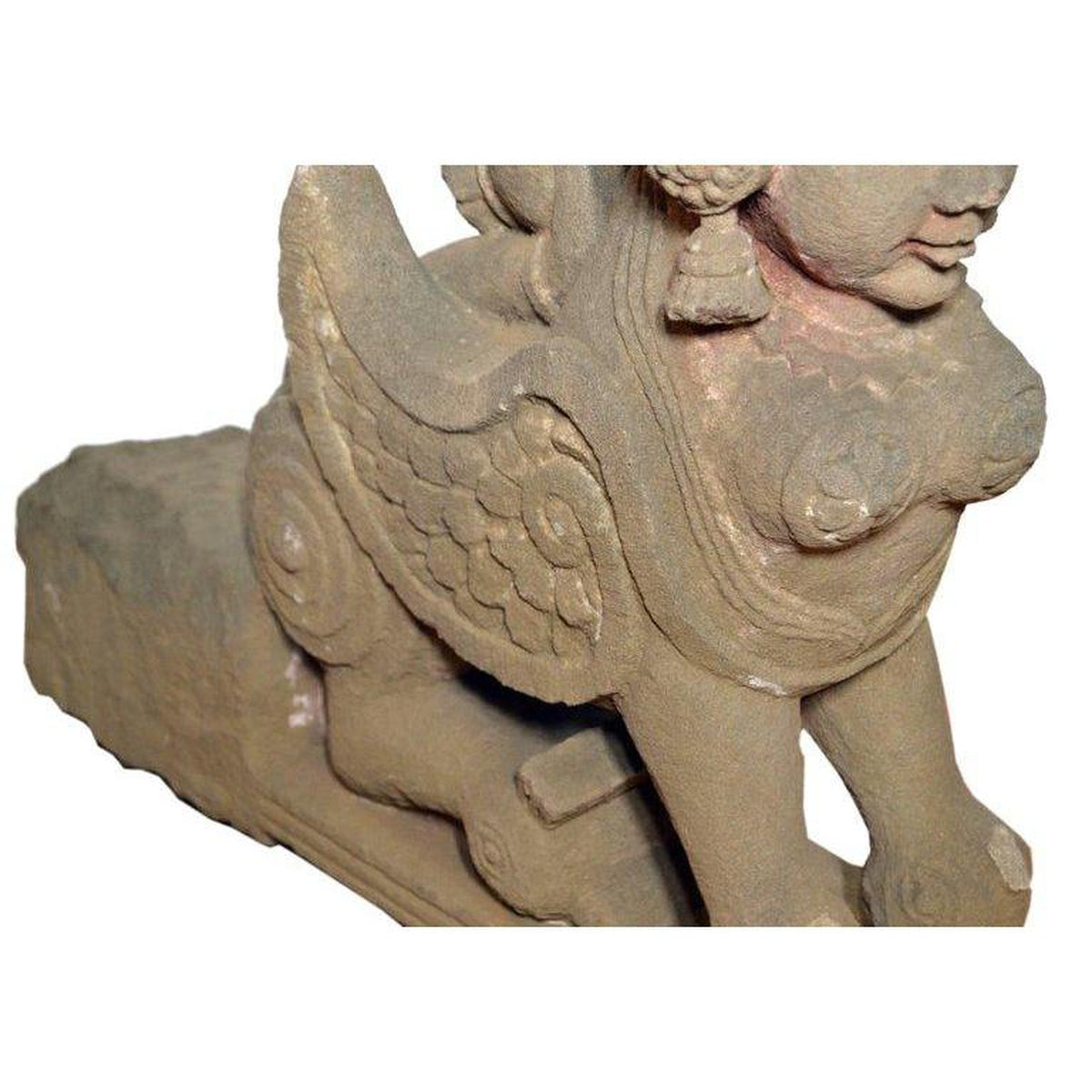 19th Century Hand-Carved Stone Sphinx Sculpture with Tiara and Earrings-7. Asian & Chinese Furniture, Art, Antiques, Vintage Home Décor for sale at FEA Home