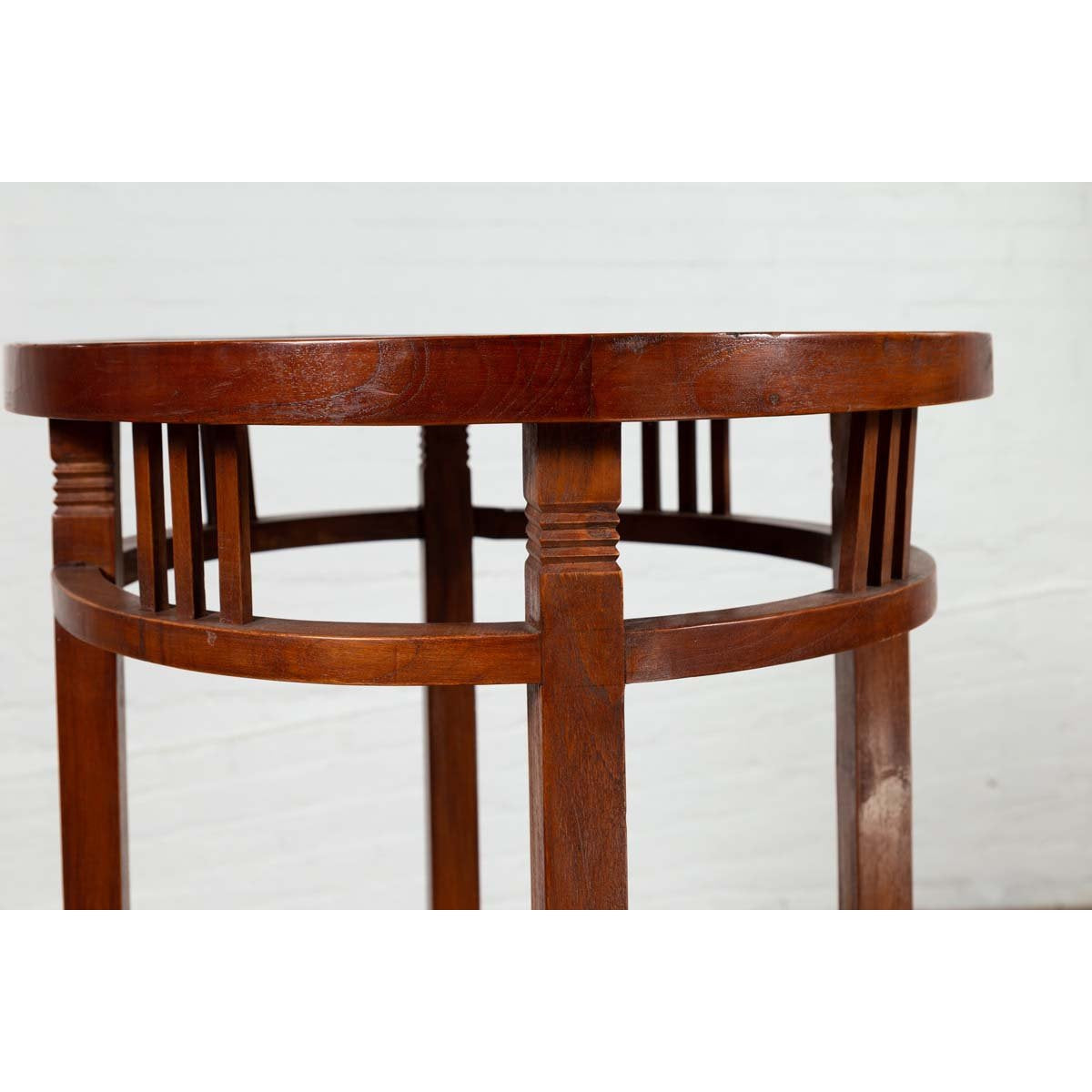 19th Century Indonesian Round Pedestal Table with Pierced Apron and Stretchers-7. Asian & Chinese Furniture, Art, Antiques, Vintage Home Décor for sale at FEA Home