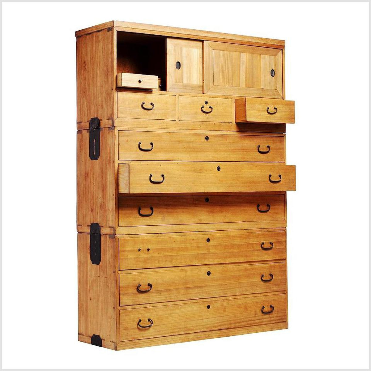 19th Century Japanese Kiri Wood Tansu Chest with Sliding Panels-3. Asian & Chinese Furniture, Art, Antiques, Vintage Home Décor for sale at FEA Home