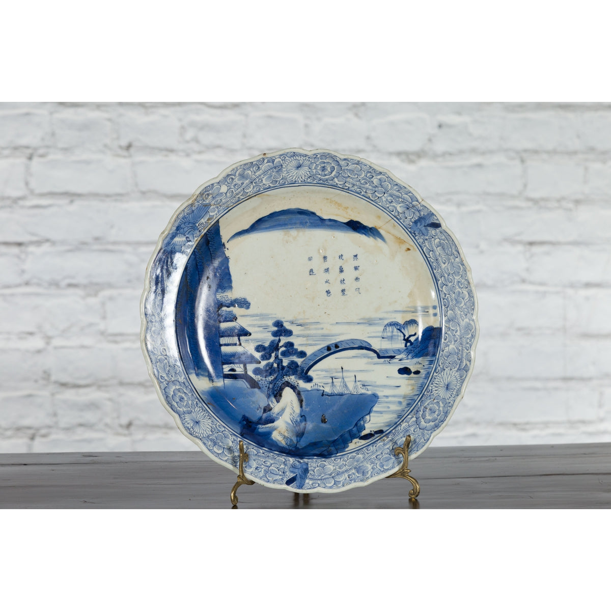 19th Century Japanese Porcelain Imari Plate with Painted Blue and White Décor-13. Asian & Chinese Furniture, Art, Antiques, Vintage Home Décor for sale at FEA Home