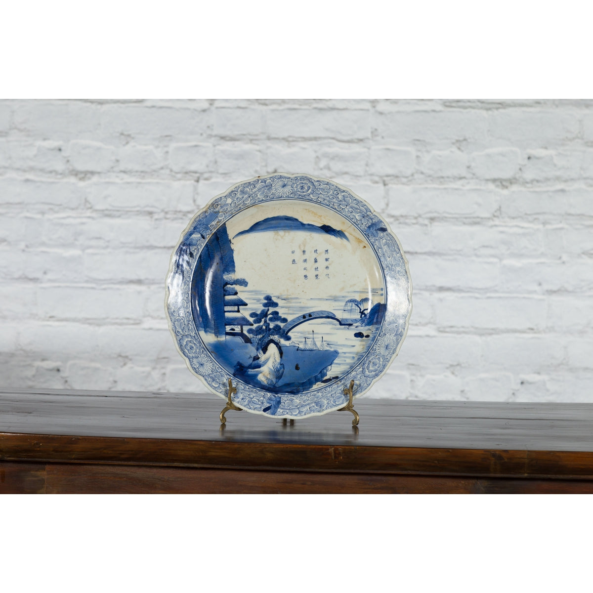 19th Century Japanese Porcelain Imari Plate with Painted Blue and White Décor-19. Asian & Chinese Furniture, Art, Antiques, Vintage Home Décor for sale at FEA Home