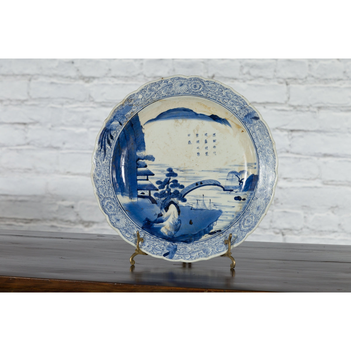 19th Century Japanese Porcelain Imari Plate with Painted Blue and White Décor-2. Asian & Chinese Furniture, Art, Antiques, Vintage Home Décor for sale at FEA Home