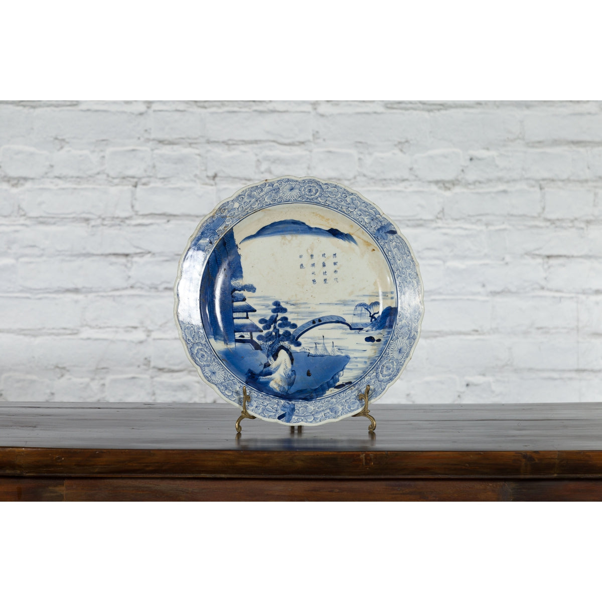 19th Century Japanese Porcelain Imari Plate with Painted Blue and White Décor-20. Asian & Chinese Furniture, Art, Antiques, Vintage Home Décor for sale at FEA Home