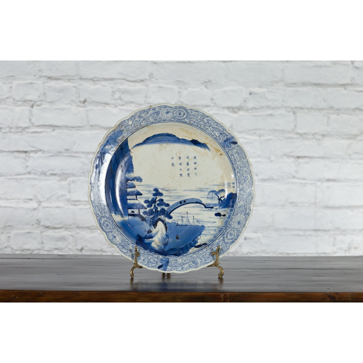 19th Century Japanese Porcelain Imari Plate with Painted Blue and White Décor-21. Asian & Chinese Furniture, Art, Antiques, Vintage Home Décor for sale at FEA Home
