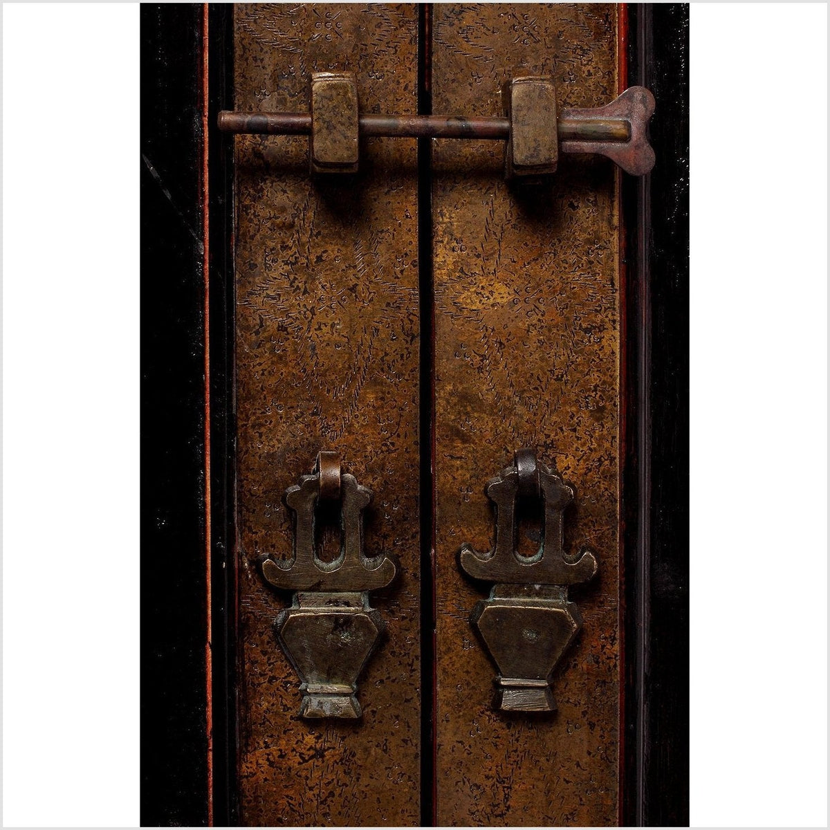 19th Century Red and Black Chinese Armoire with Calligraphy and Brass-5. Asian & Chinese Furniture, Art, Antiques, Vintage Home Décor for sale at FEA Home