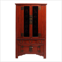 19th Century Red and Black Chinese Armoire with Calligraphy and Brass