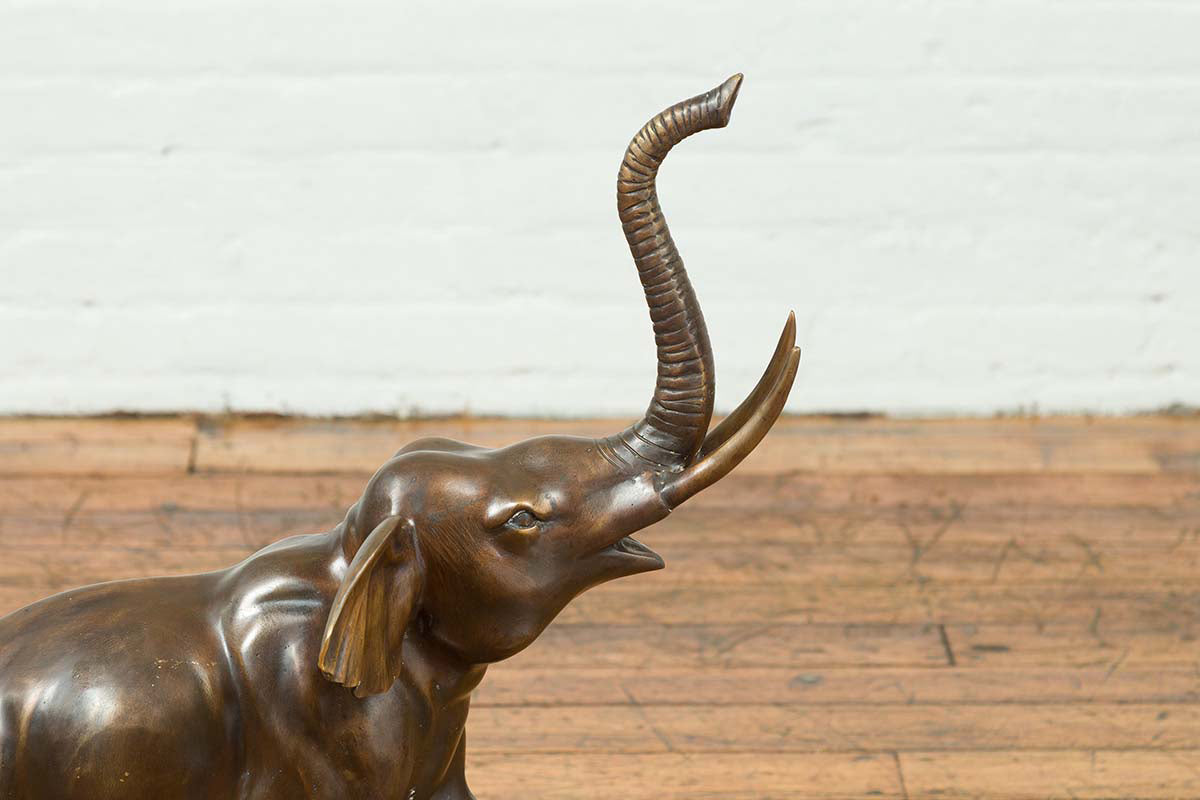 Contemporary Bronze Sculpture of a Trumpeting Elephant with Trunk Up-8. Asian & Chinese Furniture, Art, Antiques, Vintage Home Décor for sale at FEA Home