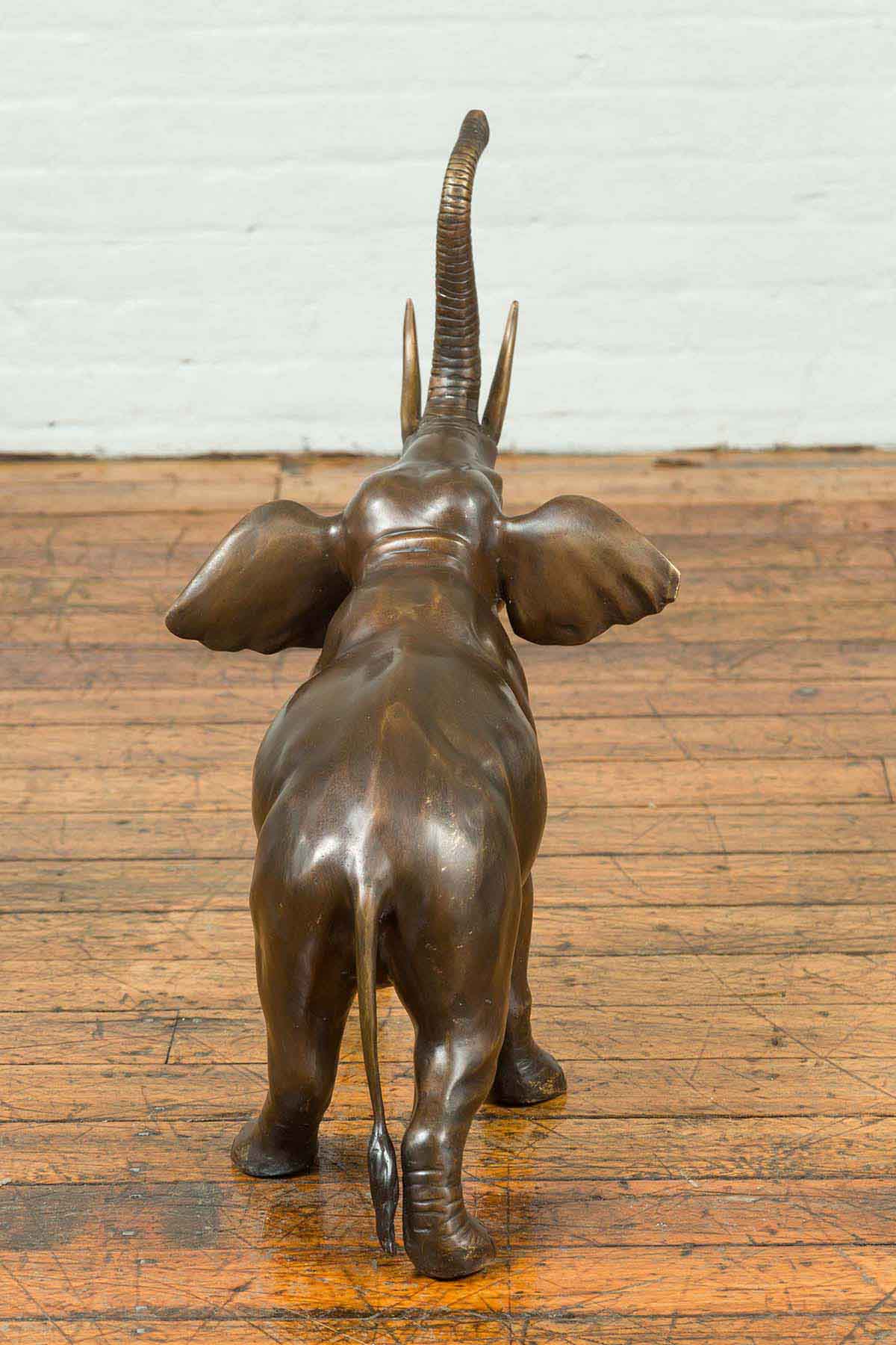 Contemporary Bronze Sculpture of a Trumpeting Elephant with Trunk Up-9. Asian & Chinese Furniture, Art, Antiques, Vintage Home Décor for sale at FEA Home