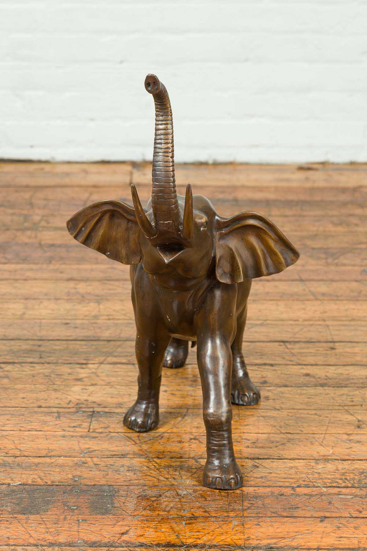 Contemporary Bronze Sculpture of a Trumpeting Elephant with Trunk Up-11. Asian & Chinese Furniture, Art, Antiques, Vintage Home Décor for sale at FEA Home