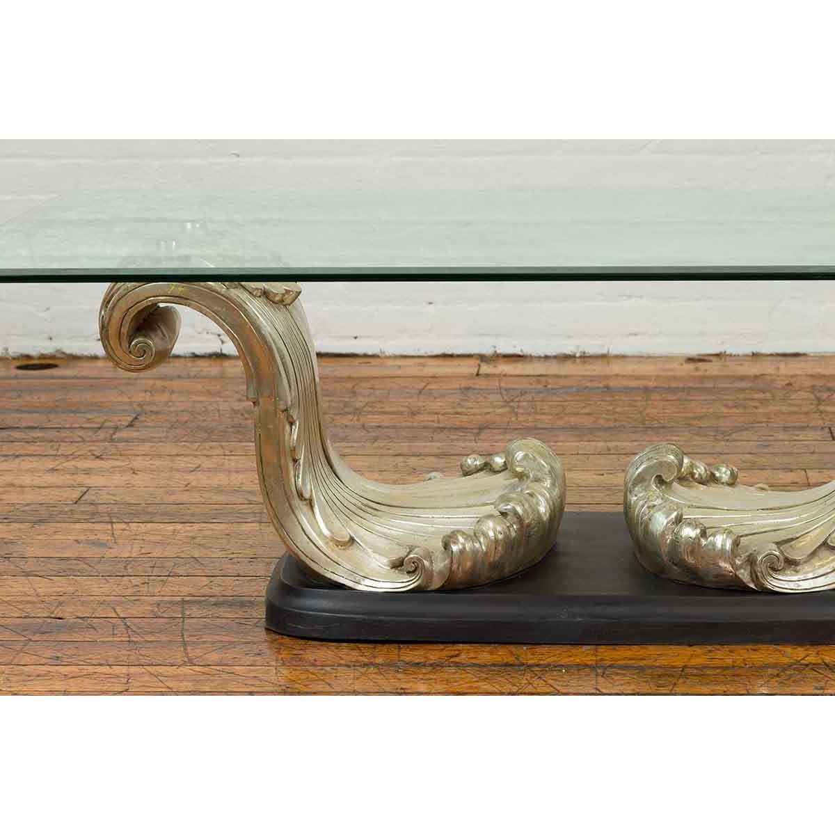 Silver Waves Contemporary Bronze Coffee Table Base-6. Asian & Chinese Furniture, Art, Antiques, Vintage Home Décor for sale at FEA Home