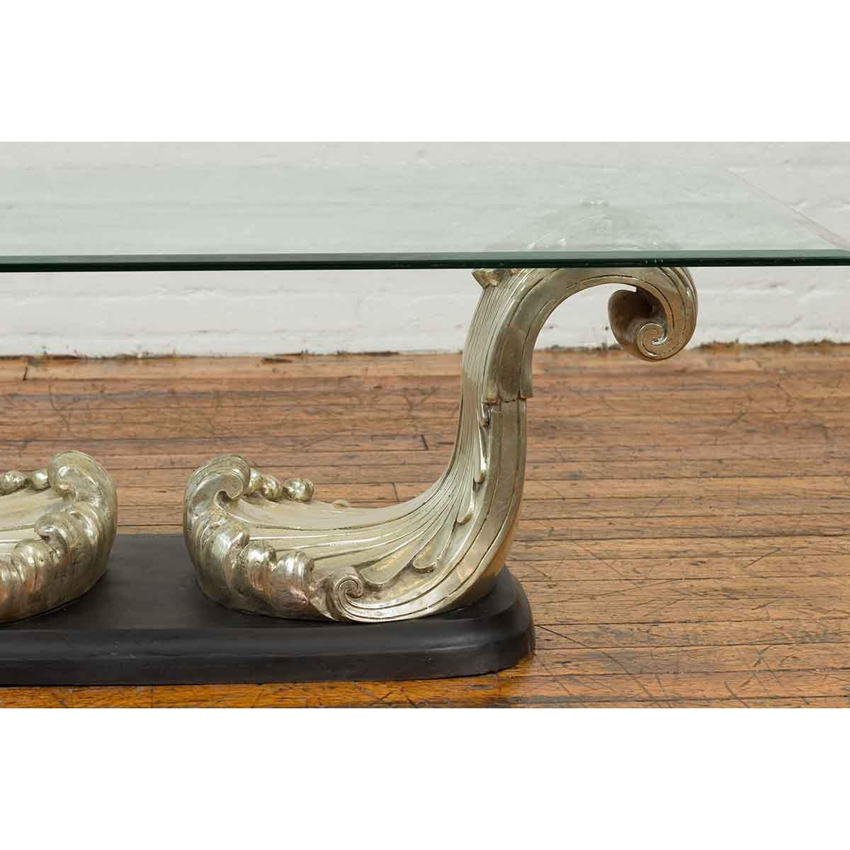 Silver Waves Contemporary Bronze Coffee Table Base-7. Asian & Chinese Furniture, Art, Antiques, Vintage Home Décor for sale at FEA Home