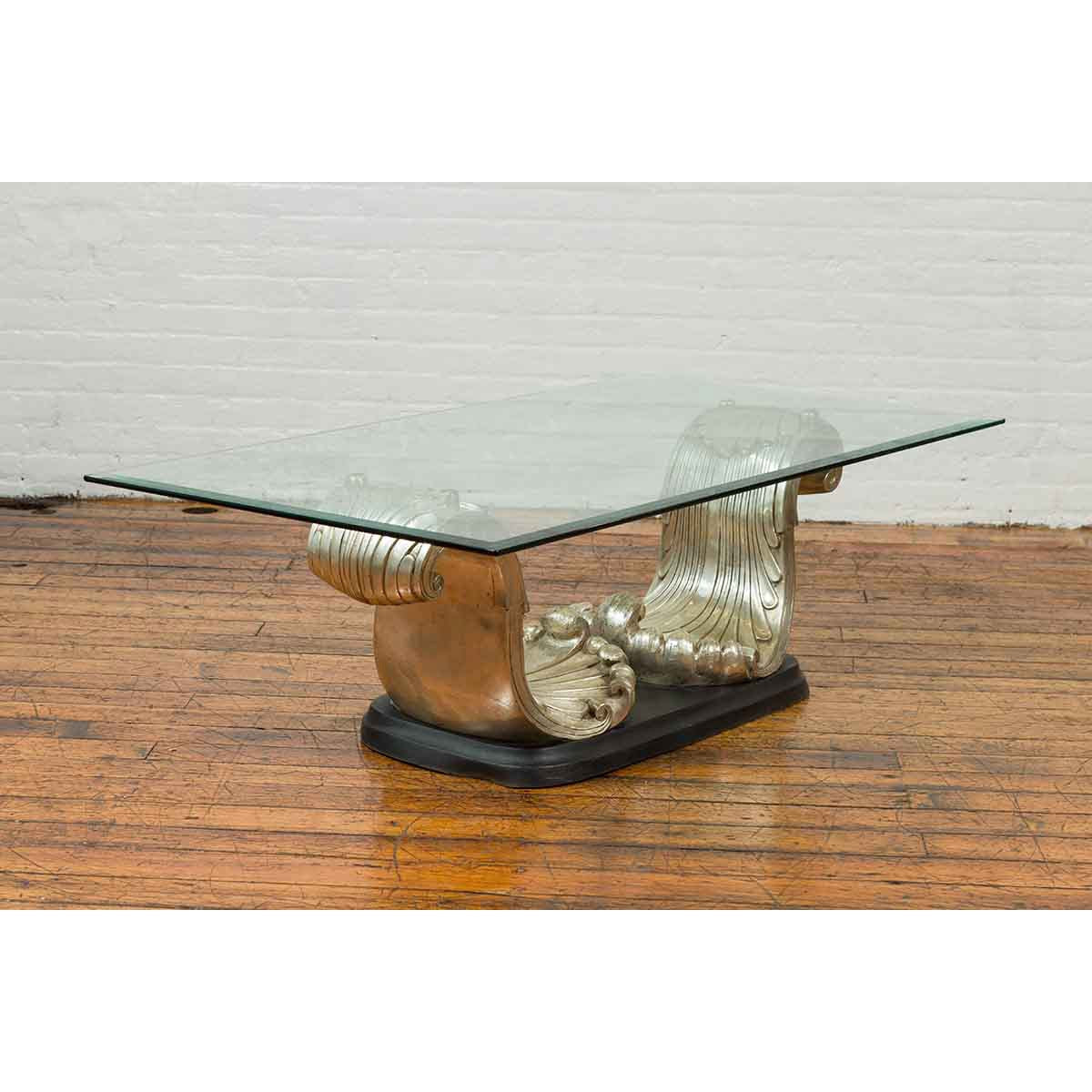 Silver Waves Contemporary Bronze Coffee Table Base-3. Asian & Chinese Furniture, Art, Antiques, Vintage Home Décor for sale at FEA Home