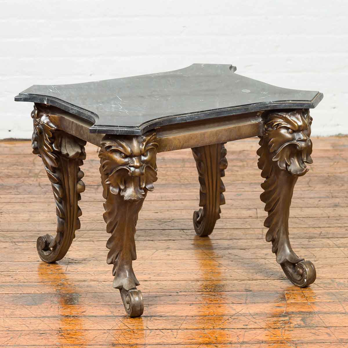 Vintage Renaissance Style Side Table with Grotesque Motifs and Black Marble Top-2. Asian & Chinese Furniture, Art, Antiques, Vintage Home Décor for sale at FEA Home