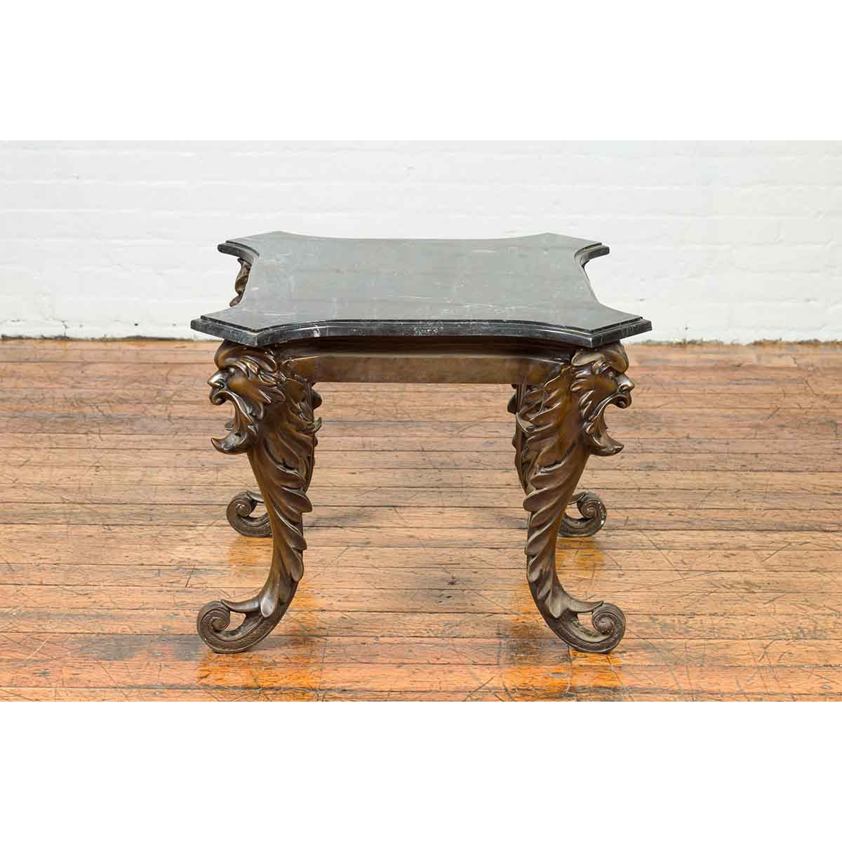 Vintage Renaissance Style Side Table with Grotesque Motifs and Black Marble Top-4. Asian & Chinese Furniture, Art, Antiques, Vintage Home Décor for sale at FEA Home