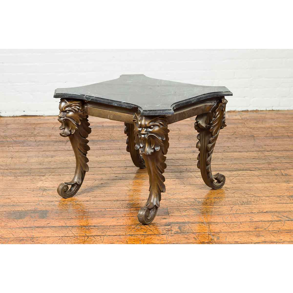 Vintage Renaissance Style Side Table with Grotesque Motifs and Black Marble Top-5. Asian & Chinese Furniture, Art, Antiques, Vintage Home Décor for sale at FEA Home
