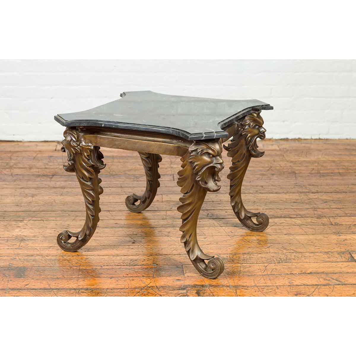 Vintage Renaissance Style Side Table with Grotesque Motifs and Black Marble Top-6. Asian & Chinese Furniture, Art, Antiques, Vintage Home Décor for sale at FEA Home