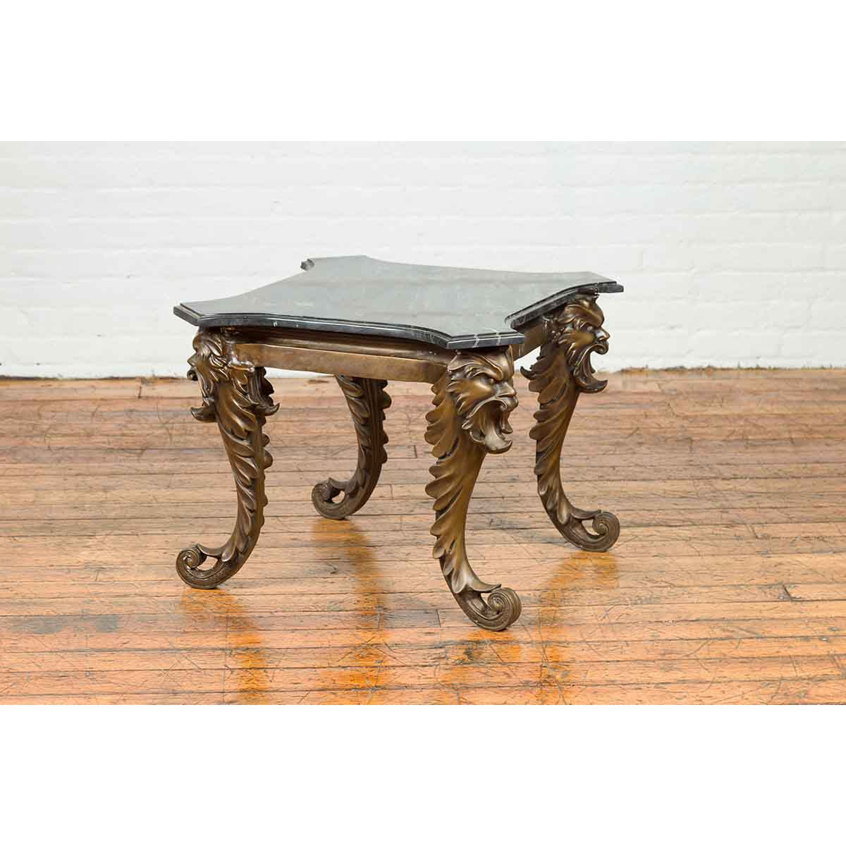 Vintage Renaissance Style Side Table with Grotesque Motifs and Black Marble Top-7. Asian & Chinese Furniture, Art, Antiques, Vintage Home Décor for sale at FEA Home