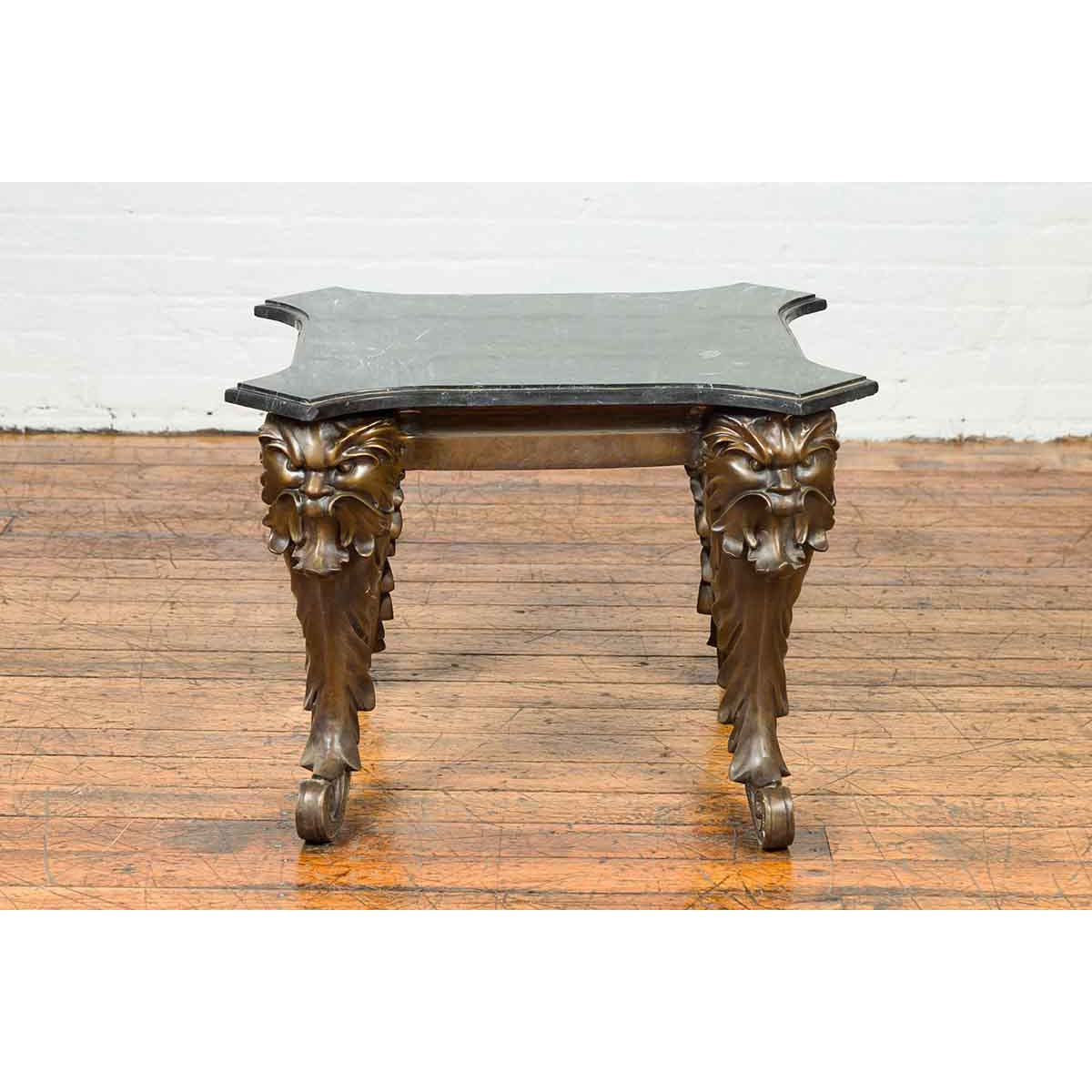 Vintage Renaissance Style Side Table with Grotesque Motifs and Black Marble Top-3. Asian & Chinese Furniture, Art, Antiques, Vintage Home Décor for sale at FEA Home