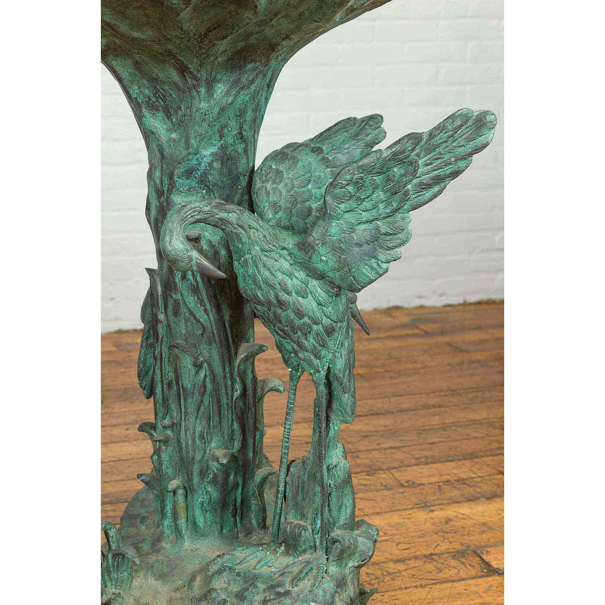 Contemporary Cast Bronze Planter with Cranes and Verdigris Patina-11. Asian & Chinese Furniture, Art, Antiques, Vintage Home Décor for sale at FEA Home