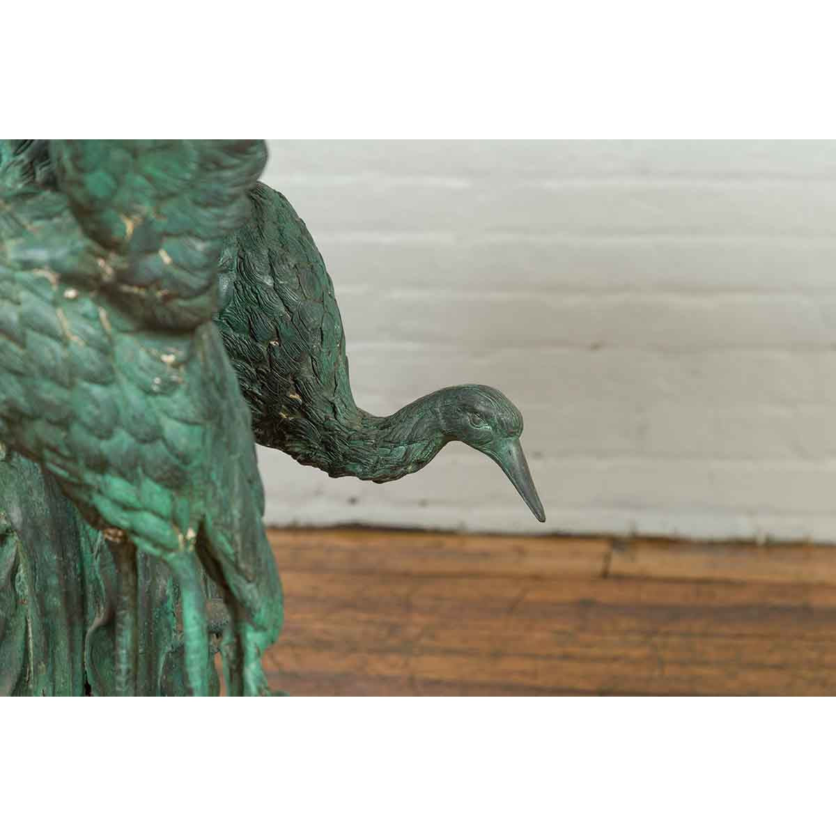 Contemporary Cast Bronze Planter with Cranes and Verdigris Patina-12. Asian & Chinese Furniture, Art, Antiques, Vintage Home Décor for sale at FEA Home