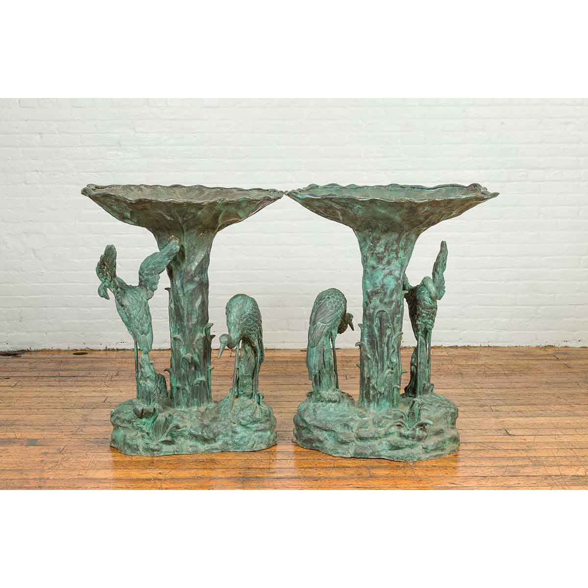 Contemporary Cast Bronze Planter with Cranes and Verdigris Patina-5. Asian & Chinese Furniture, Art, Antiques, Vintage Home Décor for sale at FEA Home