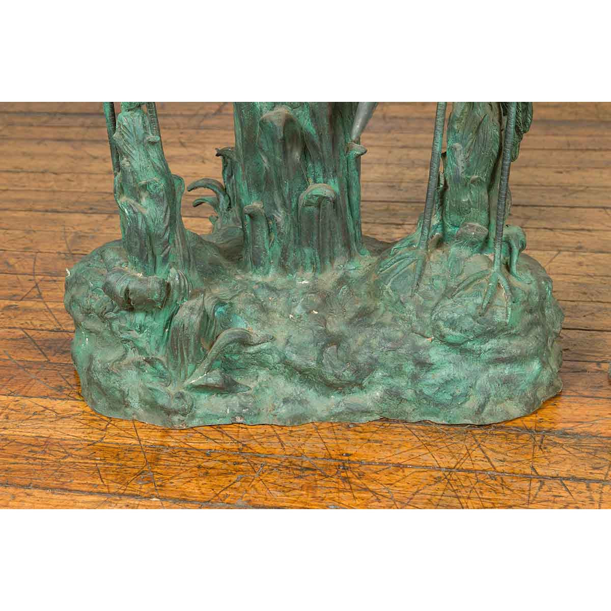 Contemporary Cast Bronze Planter with Cranes and Verdigris Patina-14. Asian & Chinese Furniture, Art, Antiques, Vintage Home Décor for sale at FEA Home